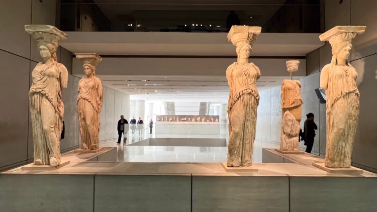 Five original caryatids from Erechtheion in the Acropolis Museum.