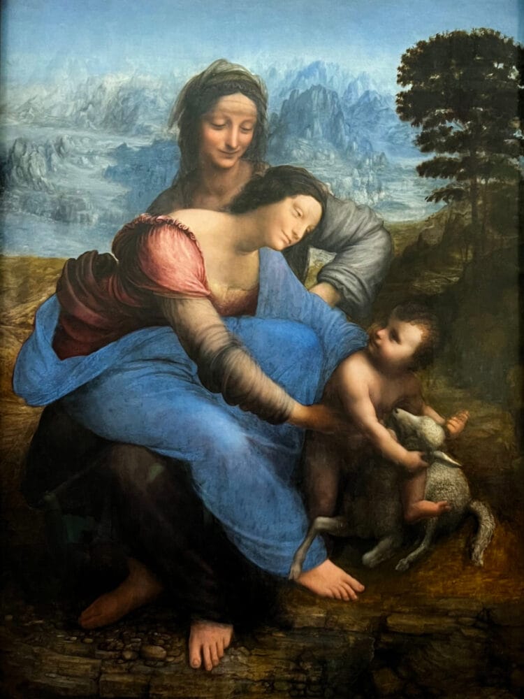 Da Vinci: Saint Anne Virgin Child painting in the Louvre