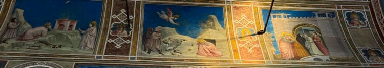 Giotto's fresco cycle begins on the uppermost register of the south and north walls, narrating the life of the Virgin Mary, starting with her parents, Joachim and Anne