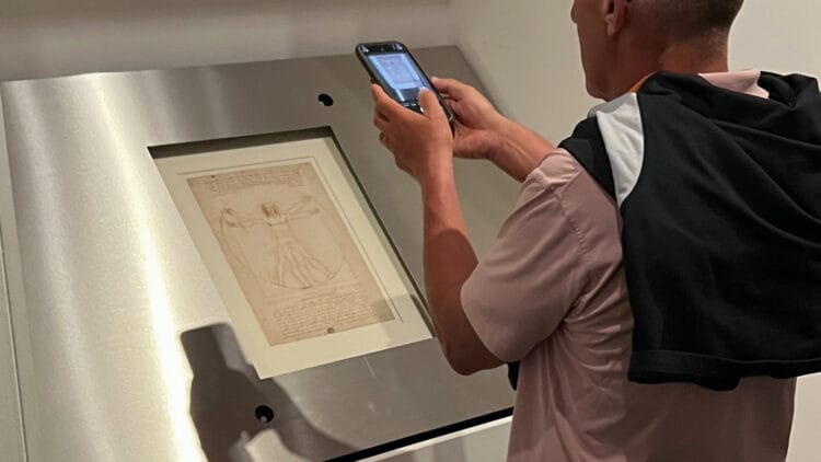 Leonardo da Vinci's Vitruvian Man Displayed on a visit to the Galleria dell'Accademia in Venice in 2025