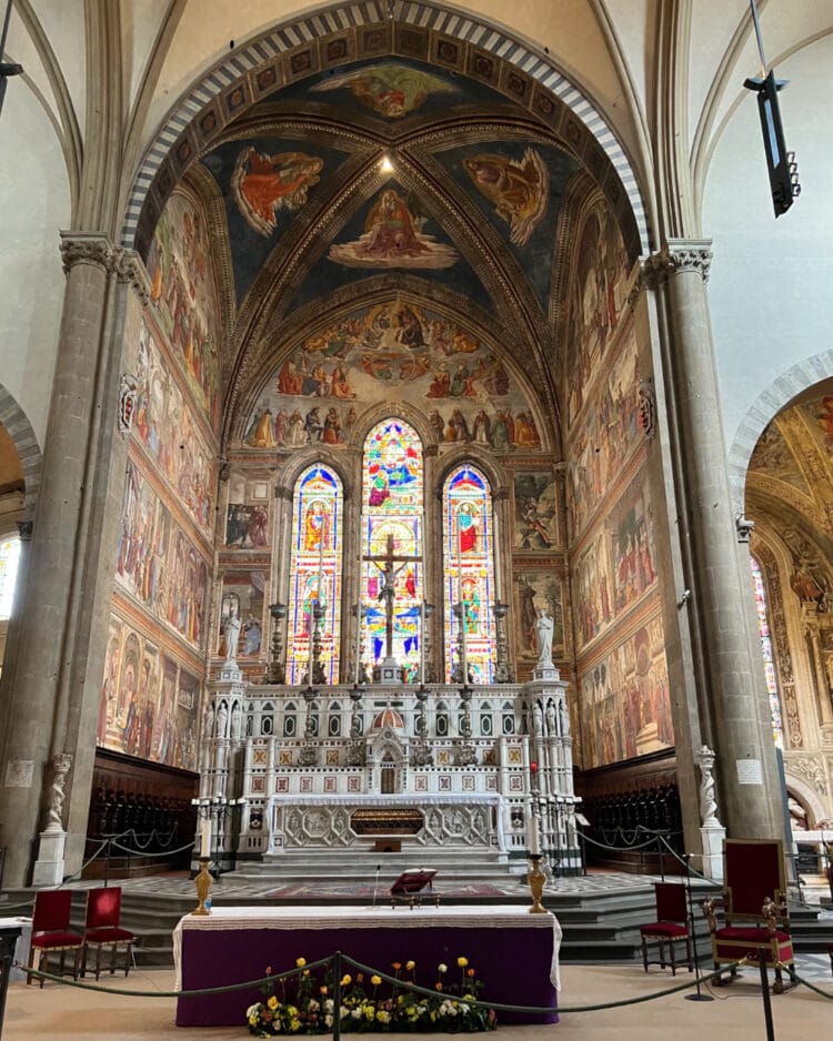 Tornabuoni Chapel in Santa Maria Novella, Florence, is decorated with art on the lives of Joachim, Anne, the Virgin Mary, and John the Baptist
