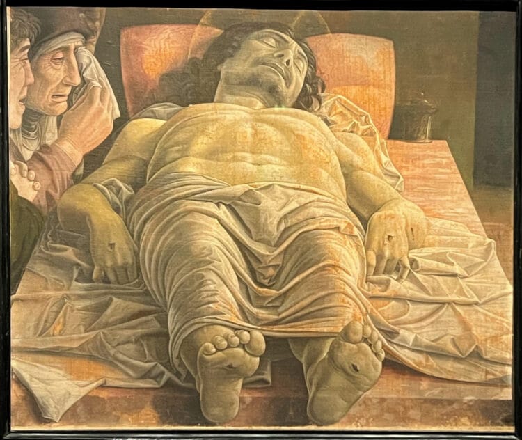 Andrea Mantegna, Lamentation over the Dead Christ, c. 1483 -- one of the best-known and most studied works in the Brera.