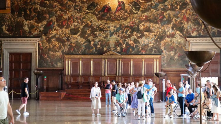 Tour group in the Doge's Palace Venice Sala del Maggior Consiglio