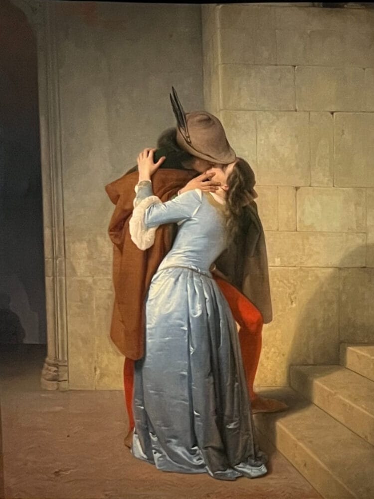 The Kiss, Francesco Hayez (1859) — national yearning and cinematic romance in a single embrace; a signature painting for Milan