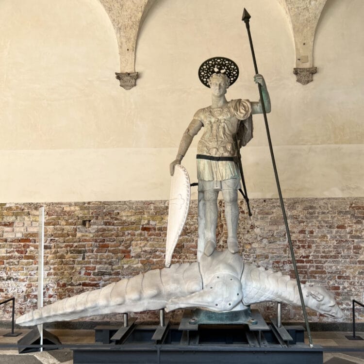 The original Statue of Saint Theodore in the courtyard of the Doge's Palace in Venice