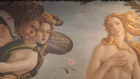 Blowing and Hair details The Birth of Venus, 1485 – The single most famous painting in Florence: Venus emerging from the sea on a seashell.