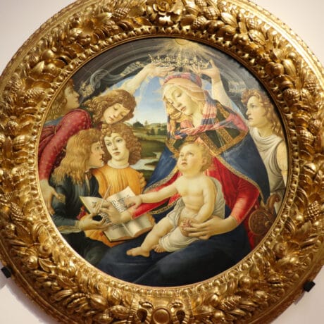 Botticelli: Virgin and Child, and Angels (Madonna of the Magnificat) round painting in the Uffizi