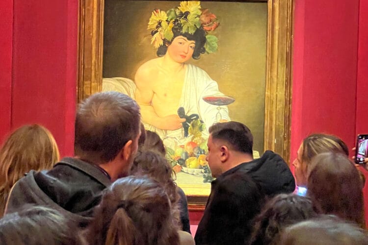 Caravaggio's Bacchus in the Uffizi with Visitors