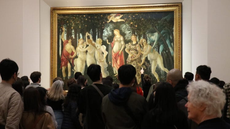 Botticelli's Primavera (Allegory of Spring) is one of the most popular paintings in the Uffizi and often crowded -- follow visiting tips