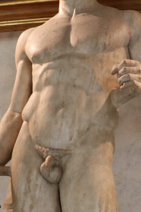 Torso detail of the Doryphoros of Polykleitos (lance bearer) in the Uffizi Gallery Art Museum in Florence