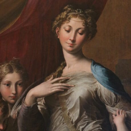 the delightful Madonna and Child with Angels (but more commonly known as Madonna with the Long Neck), 1534-40, by Parmigianino.