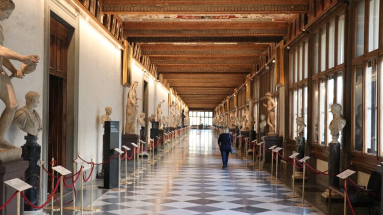 Quiet Sculptures Gallery in the Uffizi in Florence