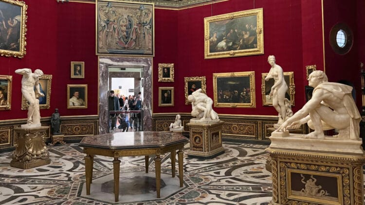 Marble Sculptures from Antiquity in the Tribune in the Uffizi Gallery Art Museum in Florence